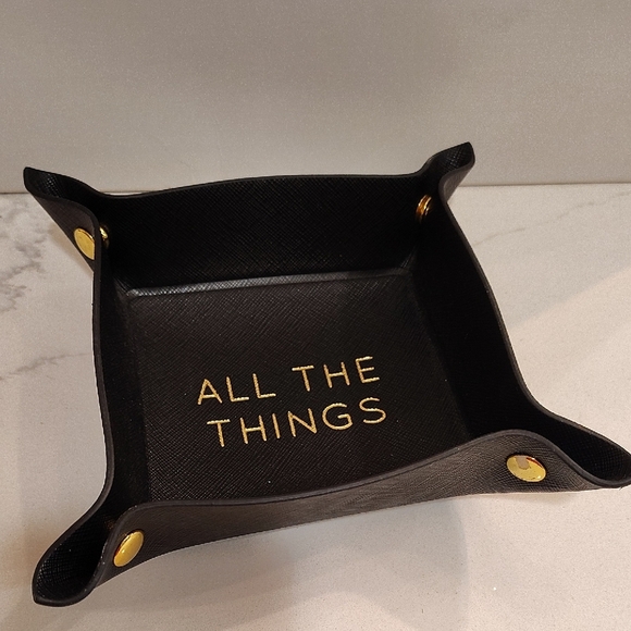Mudpie Black Trinket Container "All The Things" Faux Gold Snaps 6.5" X 6.5" - Picture 1 of 6